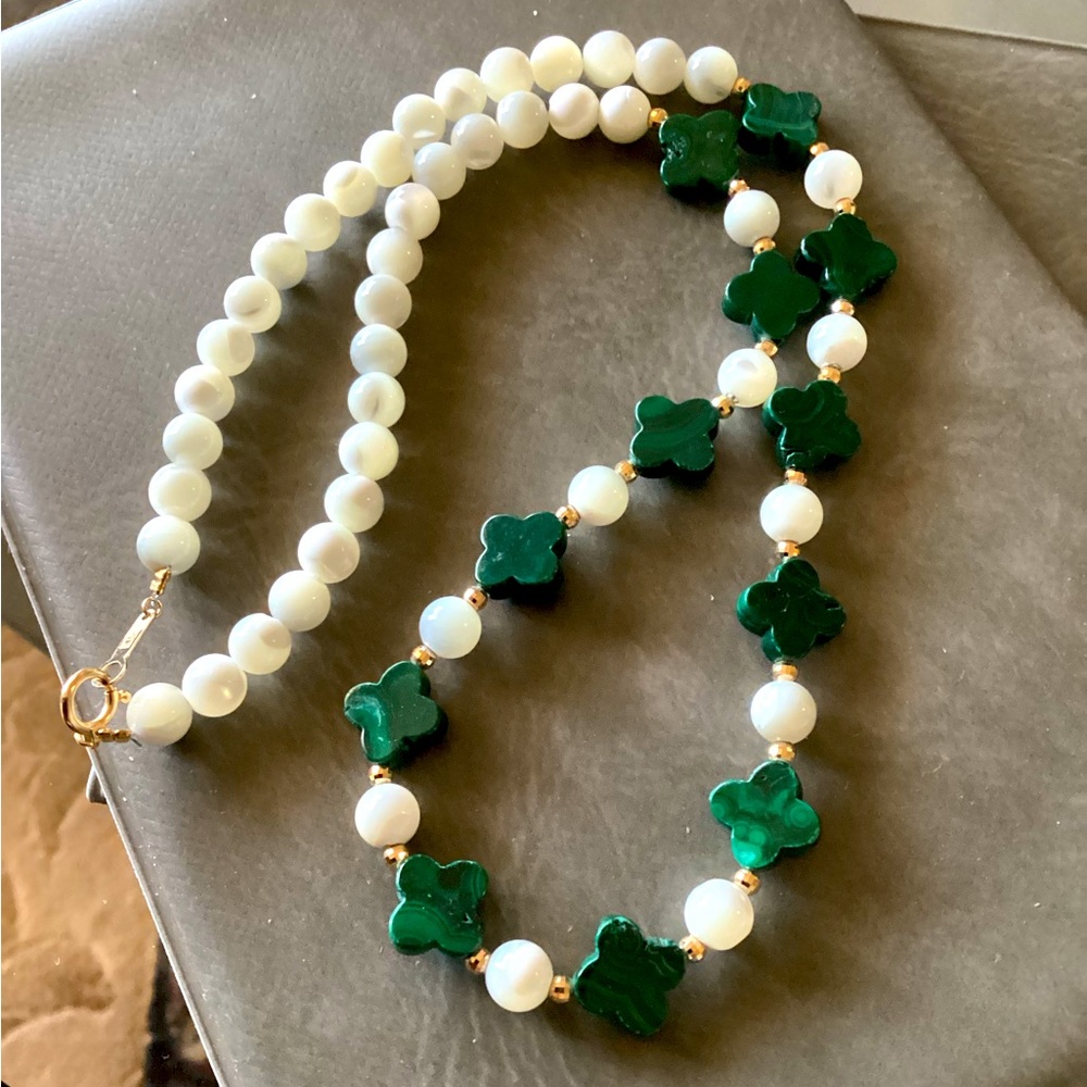 18K Solid Gold Clasp in between the Malachite Stone is tiny 18K SolidGold